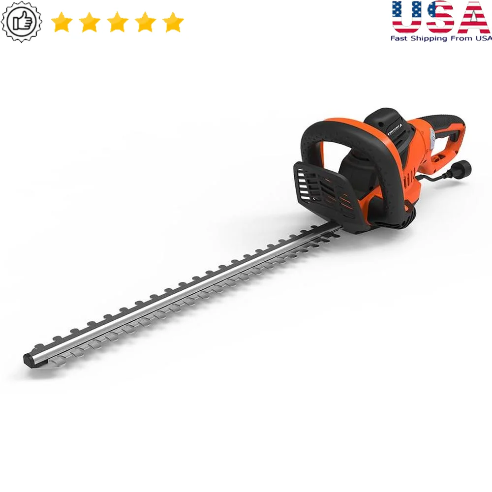 24-Inch Hedge Trimmer High-Speed Blade Dual Action Safety Switch Rotary Rear Handle Orange