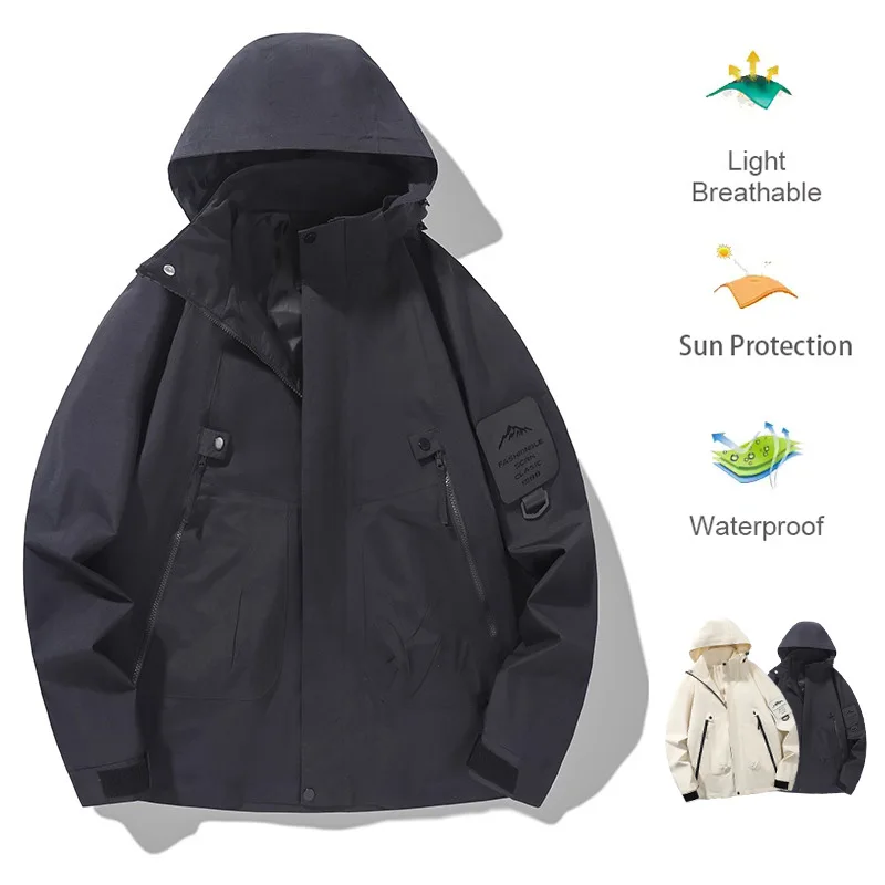 

Autumn New Men's Punching Jacket Waterproof Hooded Climbing Outdoor Jacekts Zipper Windproof Breathable Camping Outwear