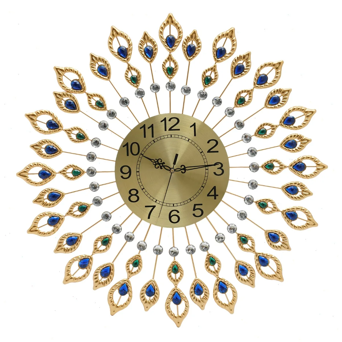 Wall Clock, Peacock Feather Design, 67x67cm  Large, Silent Quartz Movement, Iron Metal Frame, Acrylic, for Living Room, Bedroom, Office, Home Decoration, No Ticking