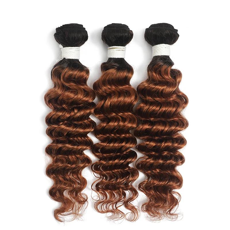 Ombre Brown Bundles With Closure 4x4 SOKU T1B/30 Brazilian Deep Wave Human Hair Weave Bundles With Closure Remy Hair Bundles