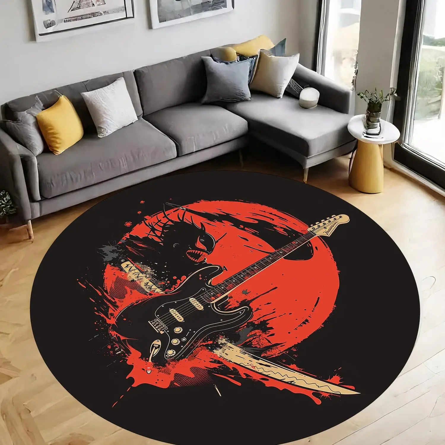 【Room Decorative Carpet】Samurai Carpet, Sword-Shaped Carpet, Ghost Carpet, Music Carpet, Recording Studio Carpet, Guitar Carpet, Modern Carpet, Art Carpet, Round Carpet, Non-Slip Carpet, Living Room, Gift