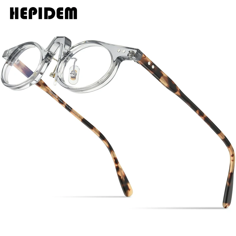 HEPIDEM Acetate Glasses Frame Women 2022 Vintage Retro Small Oval Eyeglasses Men Spectacles Eyewear 9186