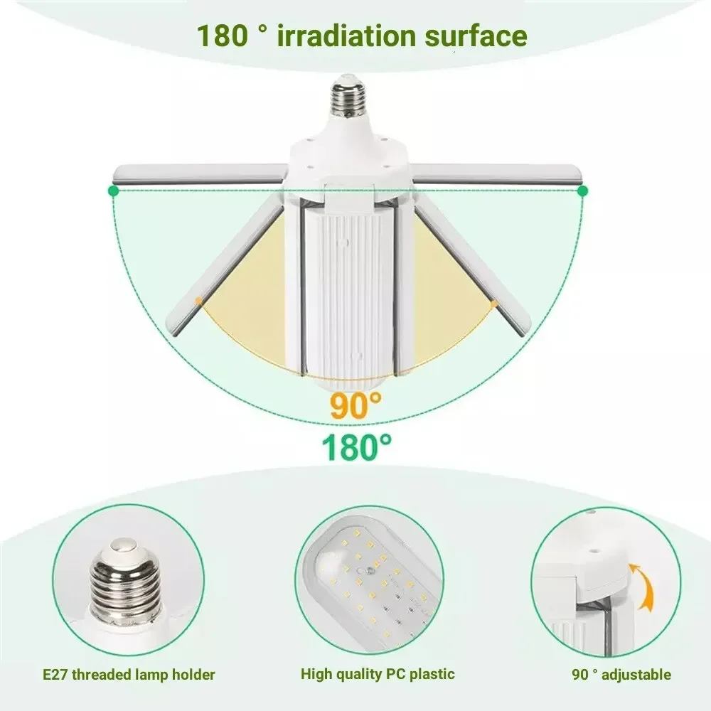 Imagem -06 - Dobrável Crescer Luz Led para Plantas de Interior Espectro Completo Bulbo Phytolamp Planta Crescente Luz Flor e Mudas E27 24w 36w 48w