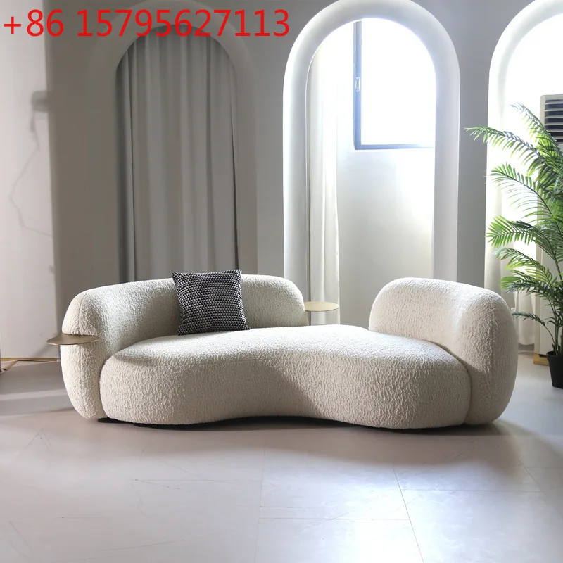 

Simple fabric special-shaped sofa light luxury living room clothing store furniture pea curved lamb wool fabric