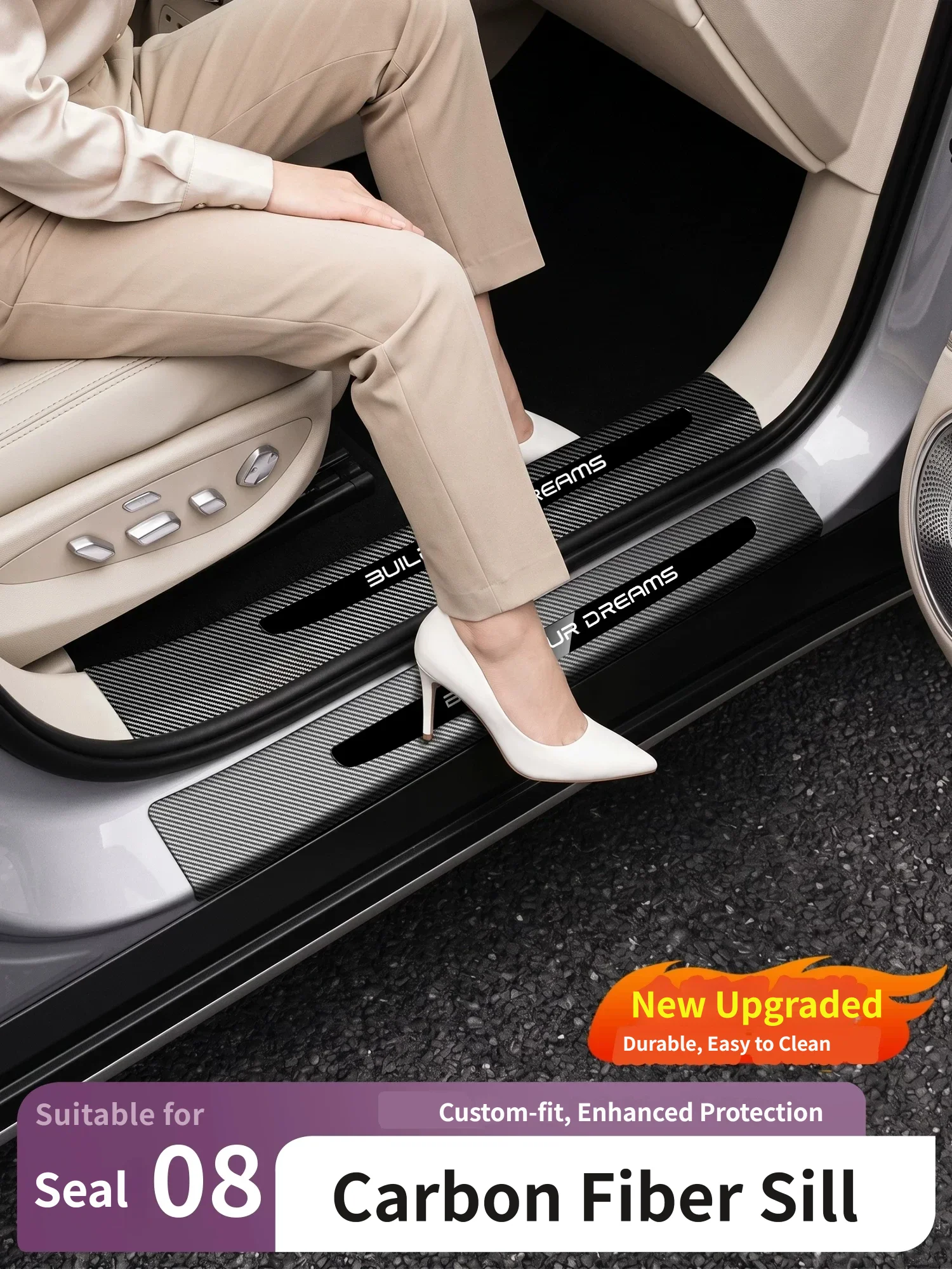 For BYD SEAL 08 2026 2027 Car Door Sill Guards ABS Carbon Fiber Scuff Plate Protector Threshold Trim Cover Car Accessories