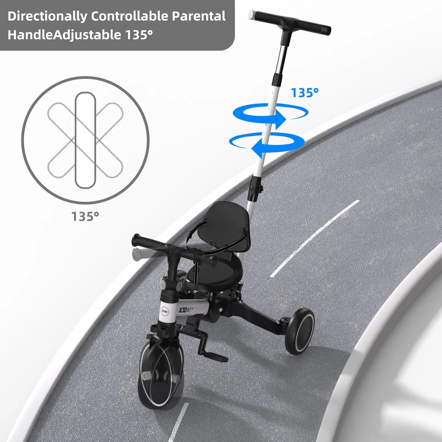 Tricycle pliant pour tout-petits avec poignée de poussée, vélo d'équilibre avec pédale parfaite, dossier, 6 en 1, 1 à 4 ans