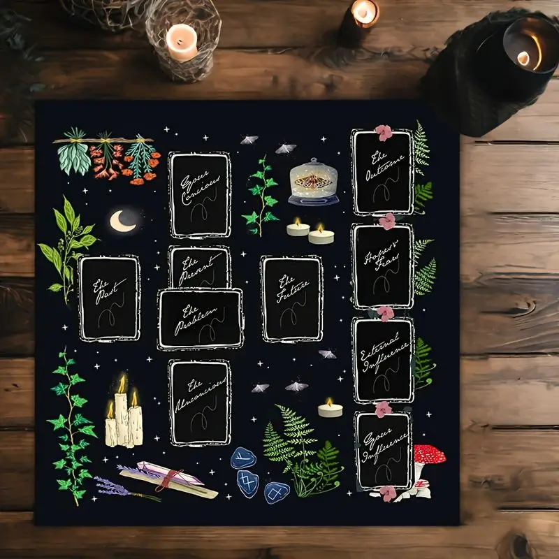 VIKAMA Black Forest Nine Palaces Tarot Tablecloth Altar Divination Spiritual Underworld Divination Desktop Layout