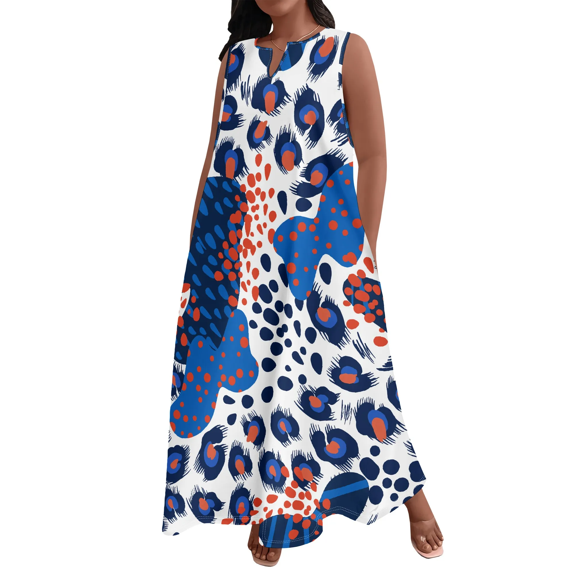 Abito estivo da donna taglie forti stampato stile africano senza maniche con scollo a V rotondo abito ampio e casual