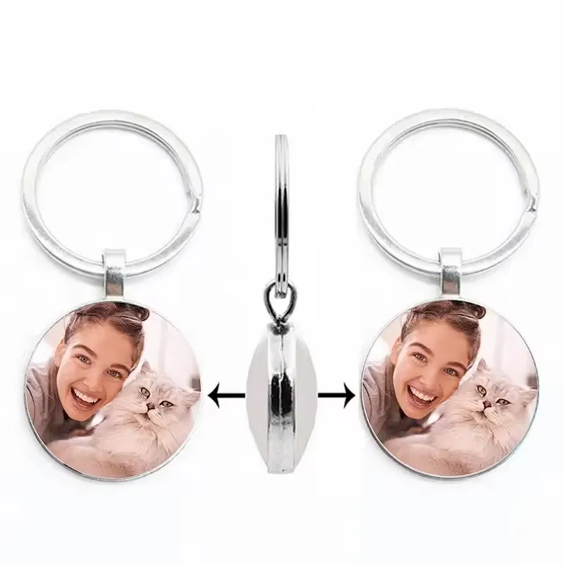

DIY Double Side Photo Custom Keychain Personalized Keyrings Customized Glass Cabochon Family Lovers Baby metal Key chain Gifts