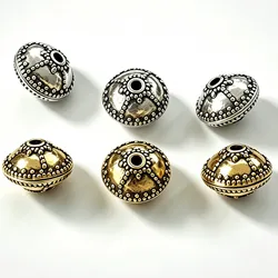 6pcs 16x12.5mm Hole 2.5mm Antique Gold Silver Tibetan Silver Dot Double Sided Spacer Bead X0216