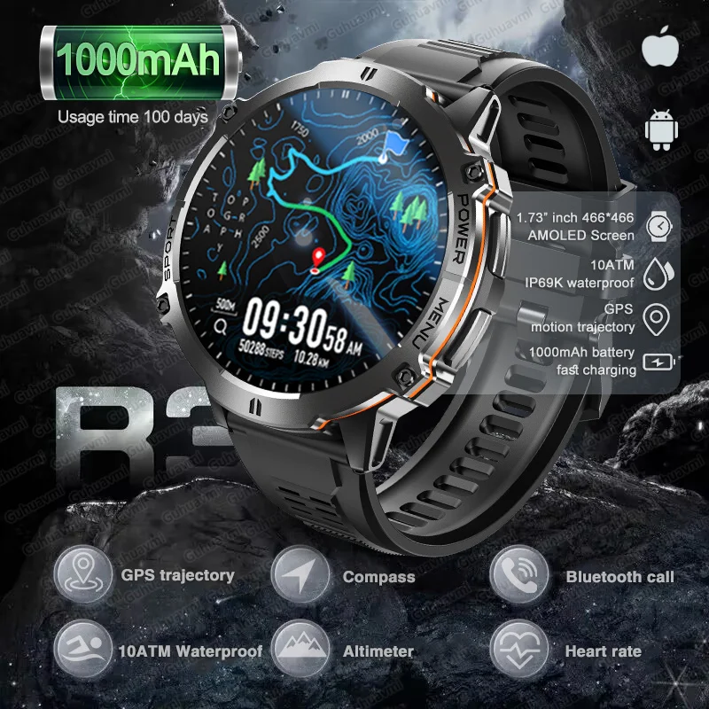 

2025New T-Rex 3 Ultra GPS Smart Watch 1000mAh Battery AMOLED HD Men 10ATM&IP69K Waterproof Outdoor Fitness Military Call Watches