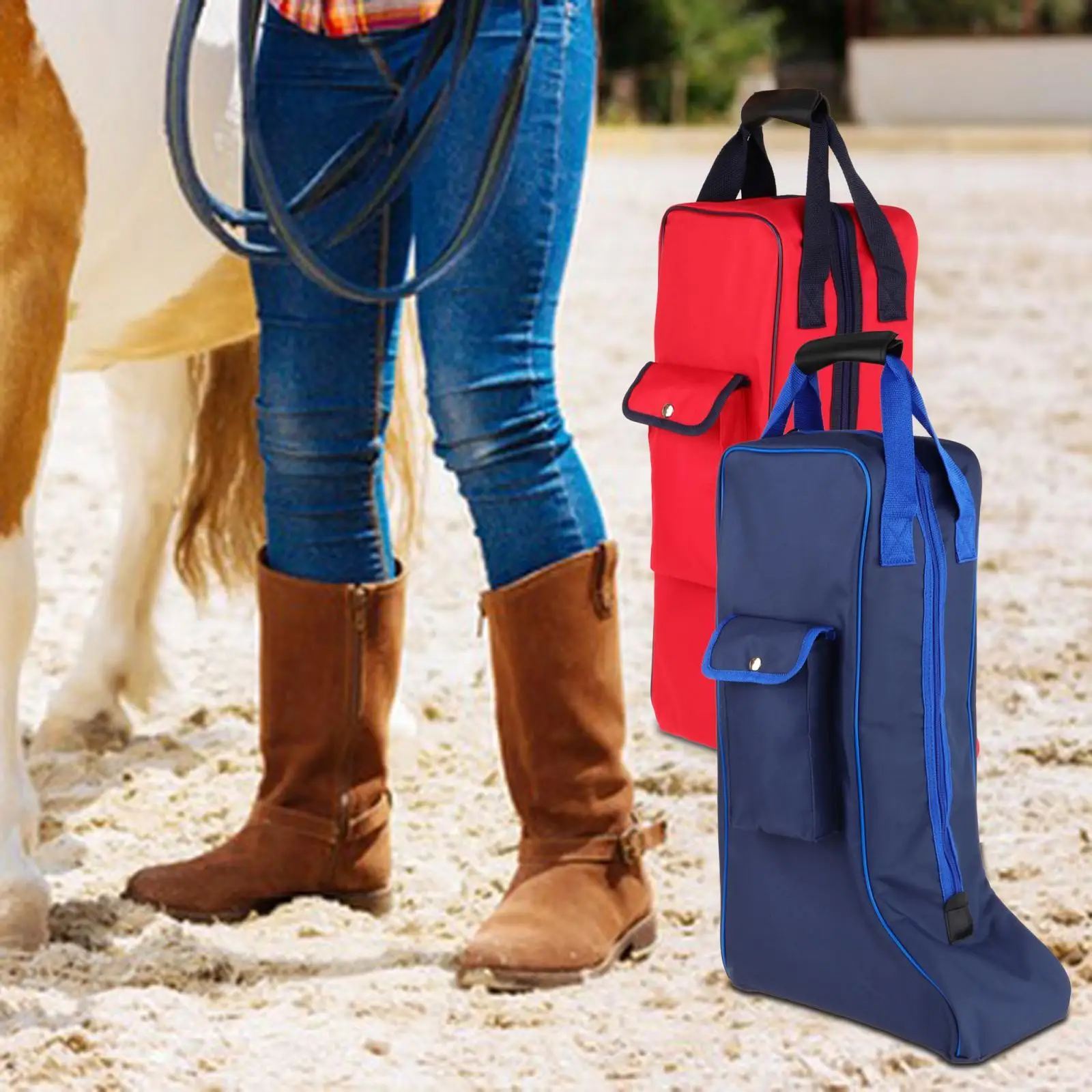 Horse Riding Long Boot Bag for Skiing Hiking Zipper Closure with Top Handle