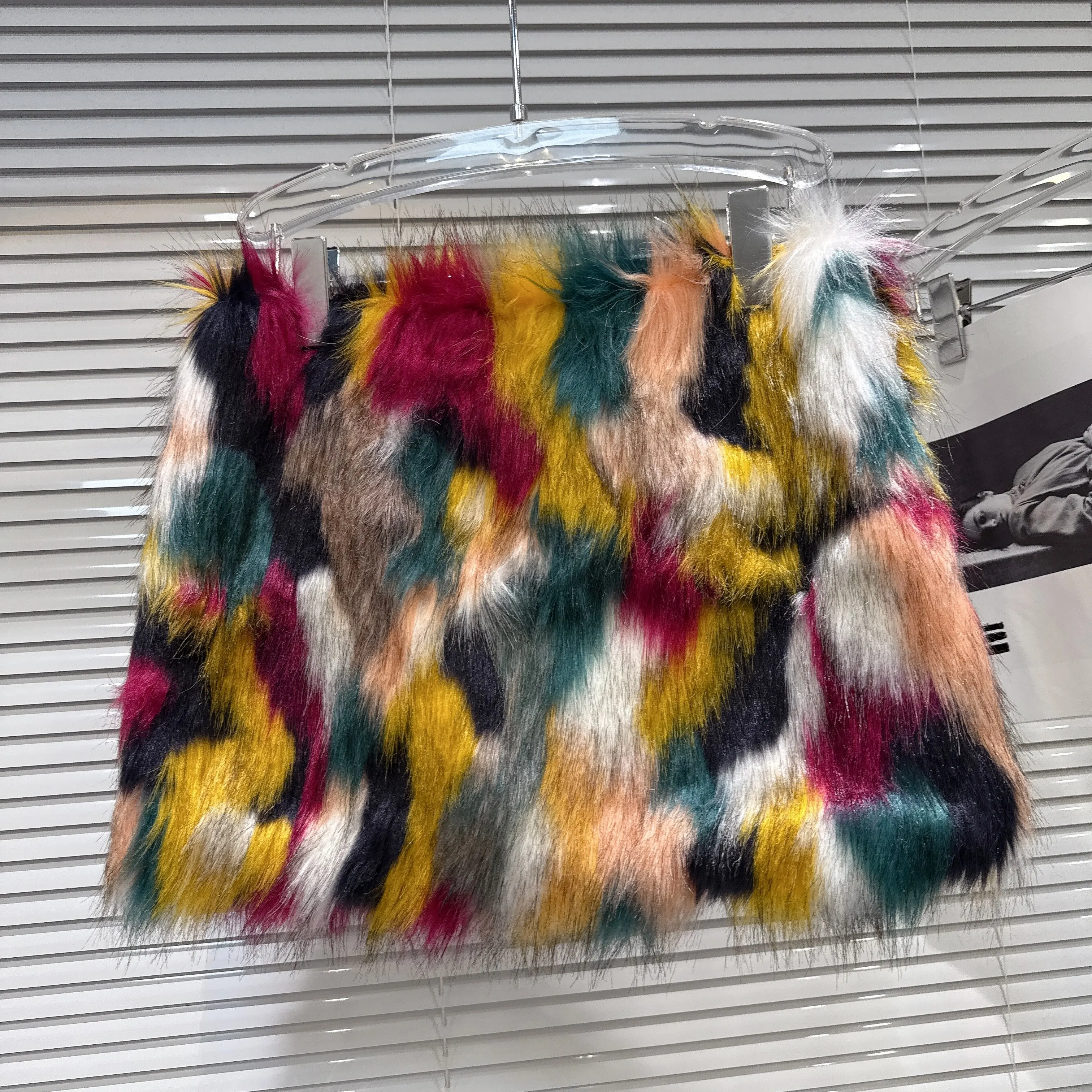 2025 Winter New Cool Colorful Patchwork Eco-Friendly Faux Fur Skirt, Short Skirt for Ladies