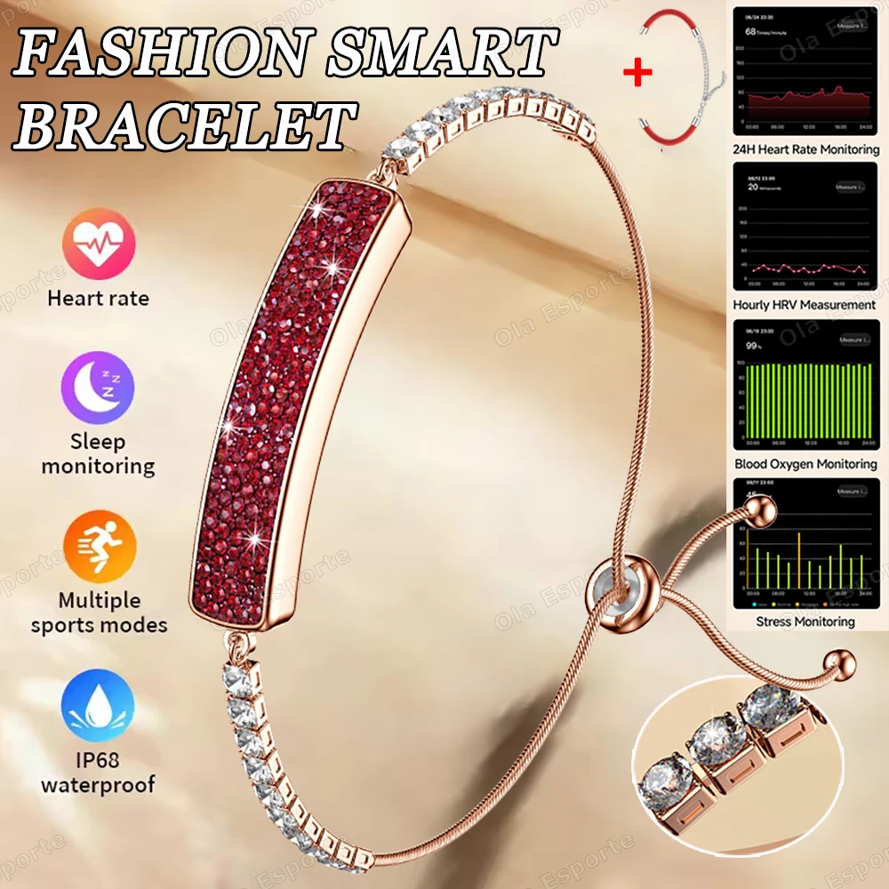 

Модный смарт-браслет с бриллиантами без экрана для женщин 2025 Фитнес Спорт Фитнес Монитор сердечного ритма и здоровья 5 АТМ Водонепроницаемый умный браслет