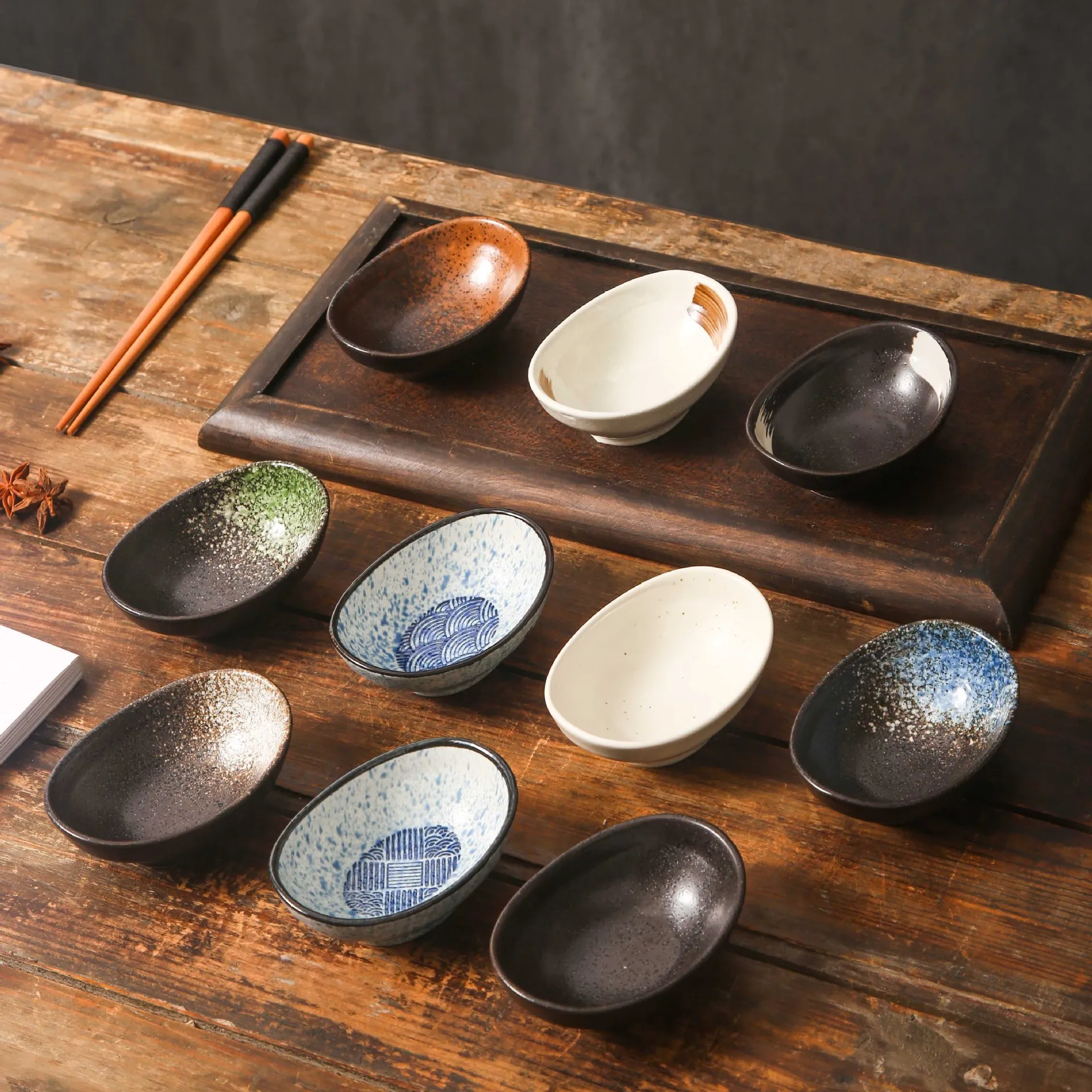 1 Piece Vintage Oval Seasoning Dish Yuanbao Soy Sauce Vinegar Cooking Side Dish Snack Flavor Dish Creative Ceramic Small Bowl