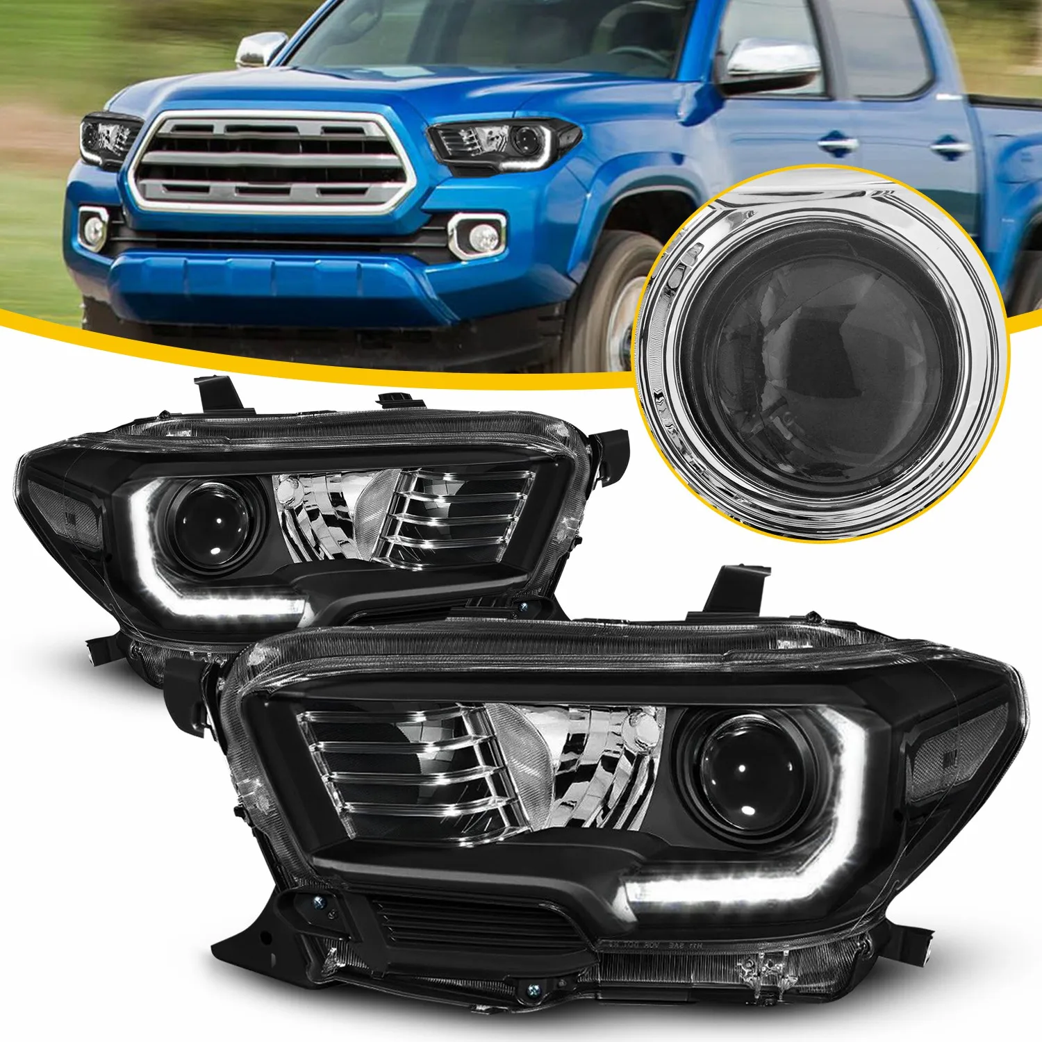 

2Pcs Headlights Headlamps Fit For Toyota Tacoma 2016 2017 2018 2019 2020 2021 2022 LED DRL Halogen Headlight Model Set TO2502244