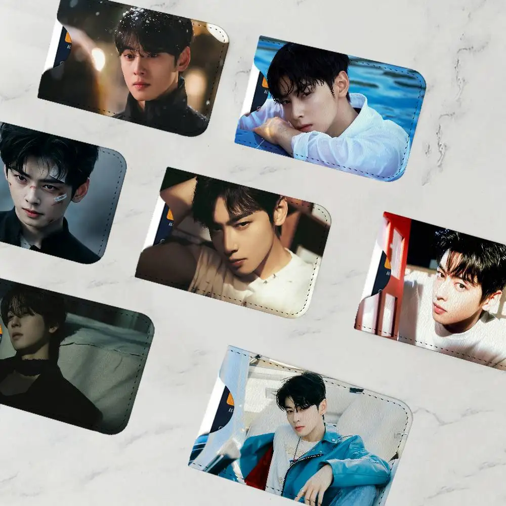 Cha EunWoo Korea Actor Pu Leather Credit Card Holder Slim Business Cardholder Anti Theft Id Organizer for Men Women