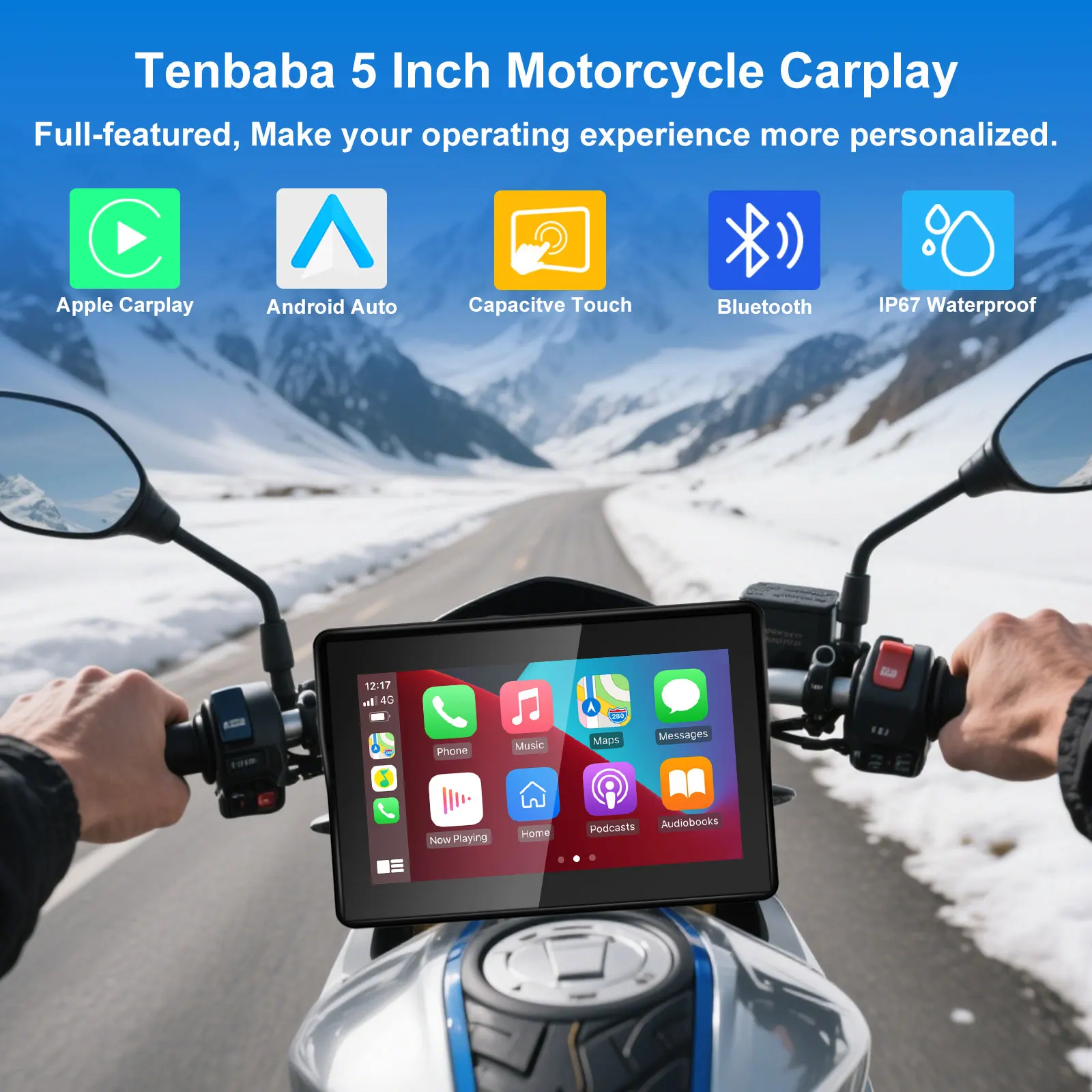 شاشة CarPlay Moto Android Auto اللاسلكية المحمولة الرقمية القابلة للإزالة GPS مقاومة للماء BT مراقب الملاحة للدراجات النارية