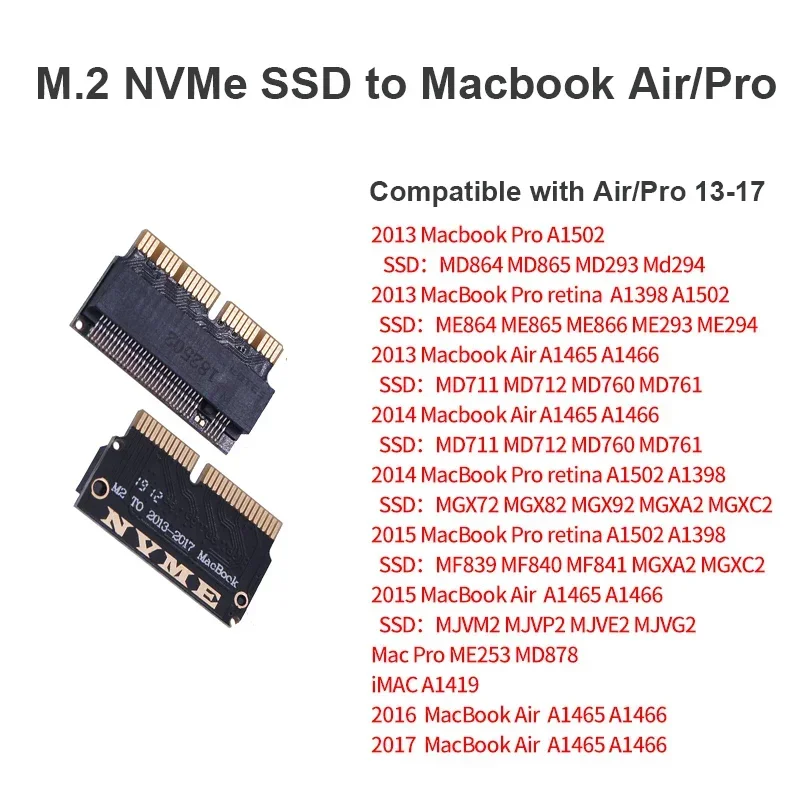 For Macbook SSD Adapter M.2 NVMe PCI-E M2 SSD Converter Card for Apple Macbook Air Pro 2013-2017  A1466 A1502