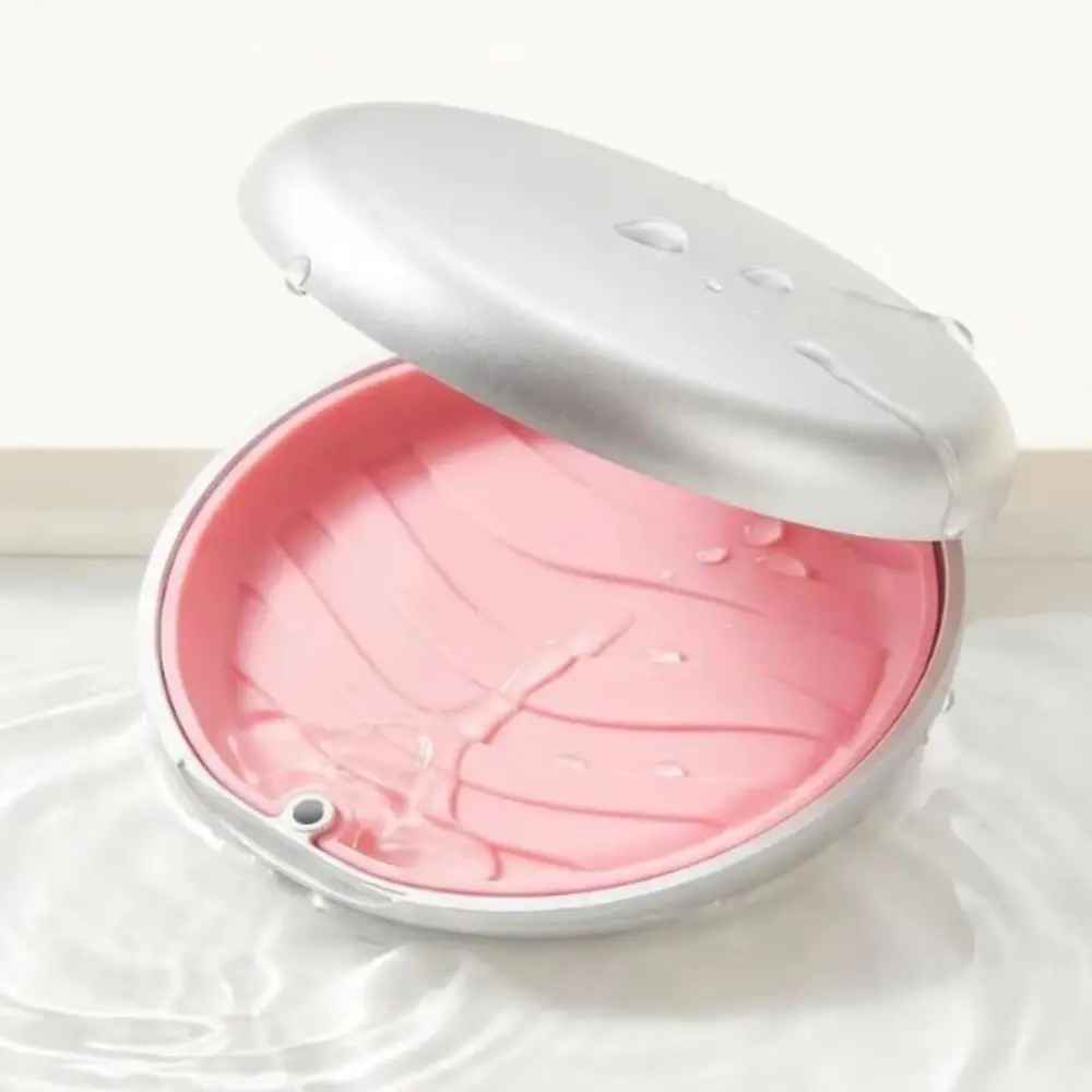 Portable Denture Retainer Case Magnetic Closure With Mirror Orthodontic Retainer Box Soft Silicone Inner Silver Shell