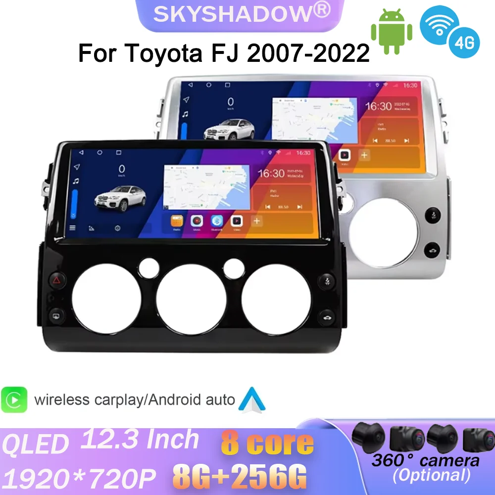 

Carplay Auto Android 14.0 12G+256G 12.3" IPS 360 Camera Car DVD Player GPS Map WIFI Bluetooth RDS Radio For Toyota FJ 2007-2022