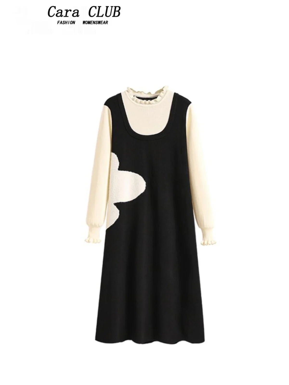 

plus Size Knitted Dr Women's Spring A-Line Skirt Slimming Hepburn Sle Long Dr Waist-Cinching Belly- Concealing