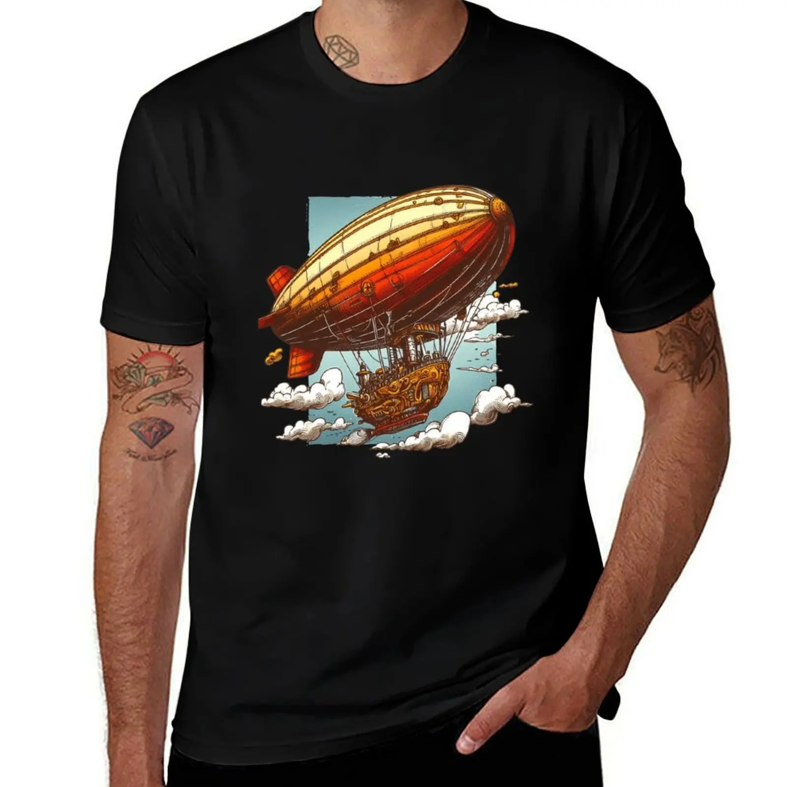 cotton Steampunk t shirts t Airship cotton t T-Shirt graphic high man man quality shirt for shirts Fantasy
