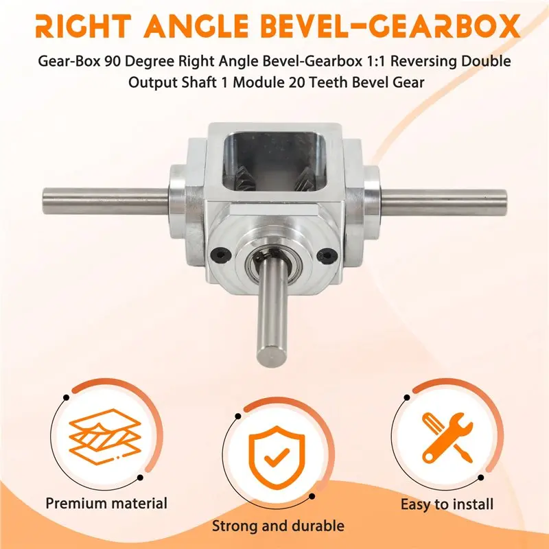 ABVT-Gear-Box 90 Degree Right Angle Bevel-Gearbox 1:1 Reversing Double Output Shaft 1 Module 20 Teeth Bevel Gear