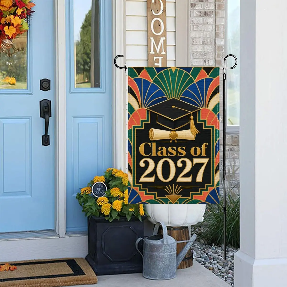 Ice Ink Class of 2027 12x18 Inch Garden Flag Linen Art Deco Cap Diploma Porch yyi