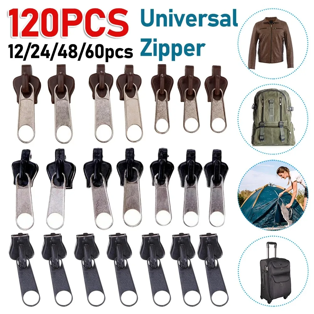 Deslizadores de cremallera universales, Kit de reparación de repuesto para tienda de campaña de cremallera, pantalones, ropa, accesorios de costura, 12-120 piezas