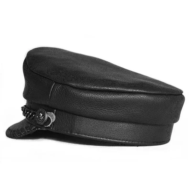 German Retro Motorcycle Hat for Men NEW Office Berey Genuine Leather Hand Knitted Brim Caps Male British Navy Captain Casquette