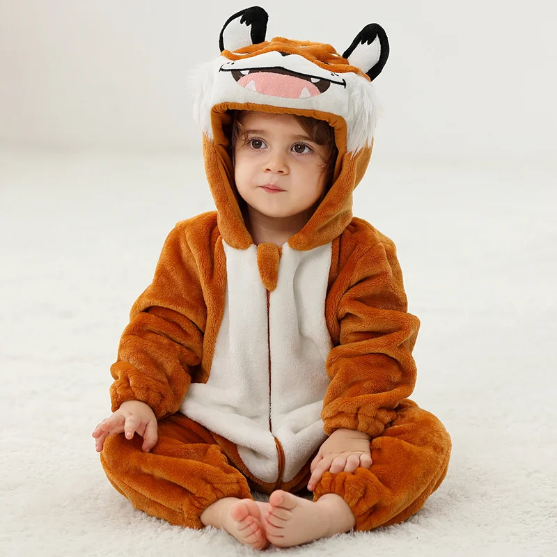 Winter Baby Flannel Rompers Autumn Plus Velvet Warm Bodysuit Boys Girls Cartoon Jumpsuits Infant Hooded Cotton Overalls 0-5Y