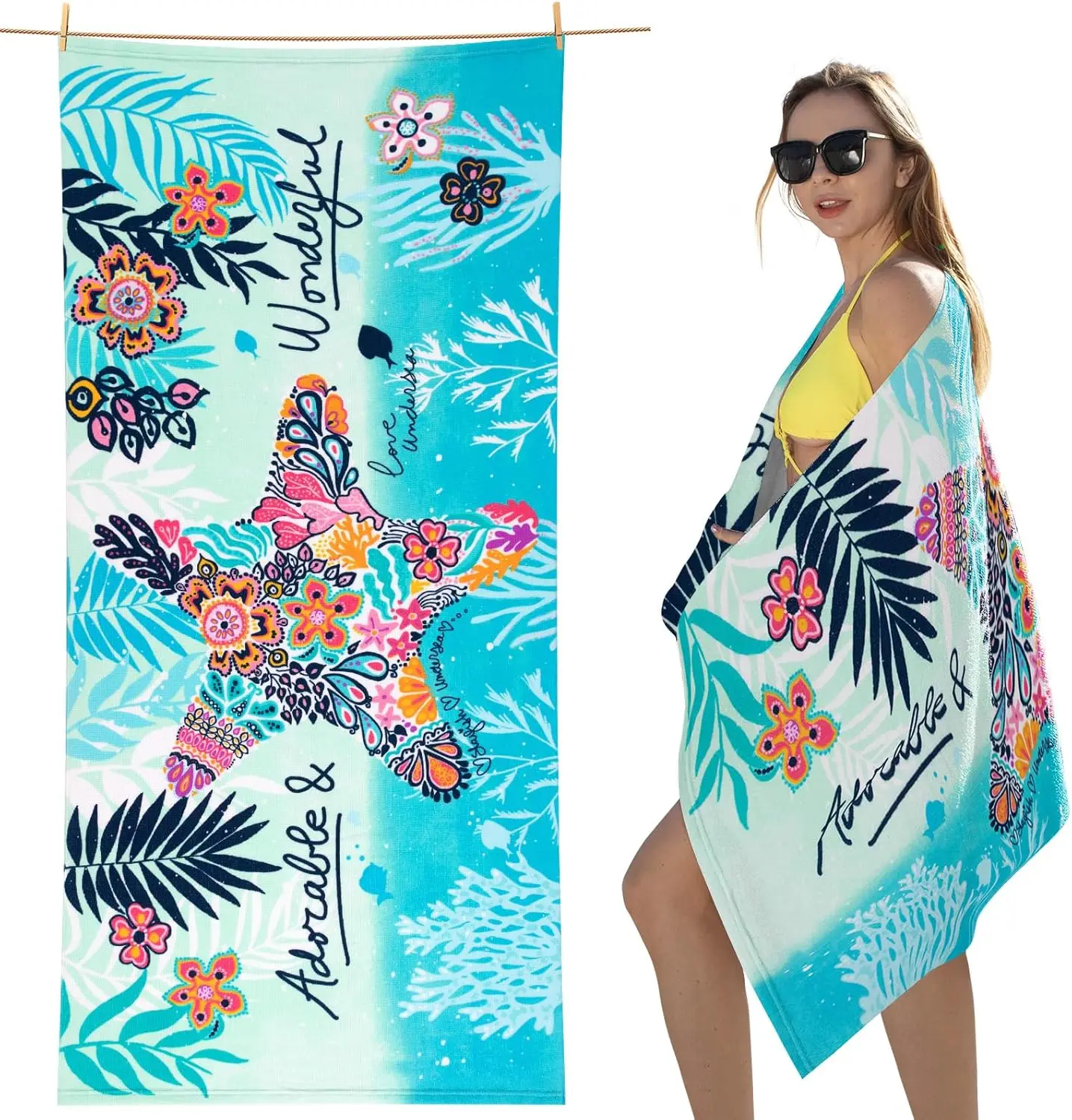 Sand Resistant Beach Towel -Quick Dry Microfiber Beach Towel Sandproof Pool Towels, Thin Lightweight Compact for Travel Swimming