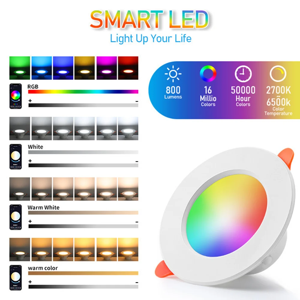 1/2/4pcs Led Downlight 10W Recessed Downlights RGB APP Remote Control Color Changing Light LED Spot Lamp for Home Decor Lighting