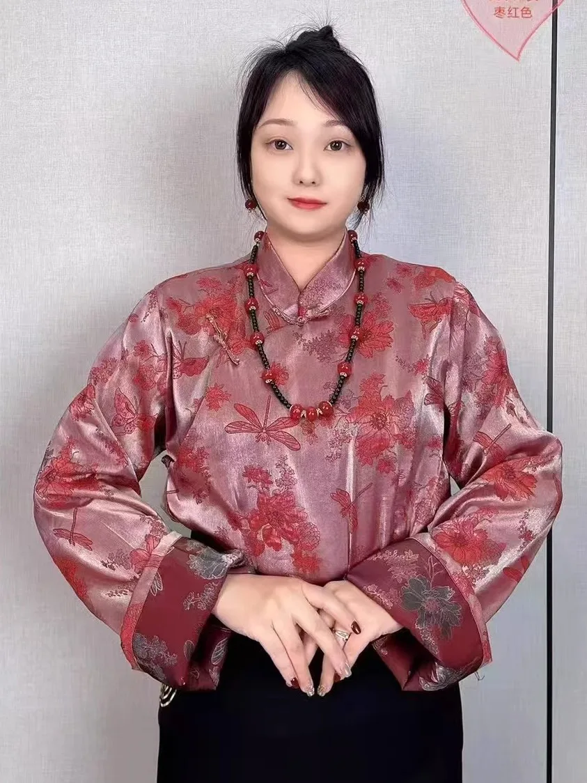 Tibetan Brocade Shirt Comfortable Breathable Spring and Summer Thin 2025 New Clothing Bottoming Top