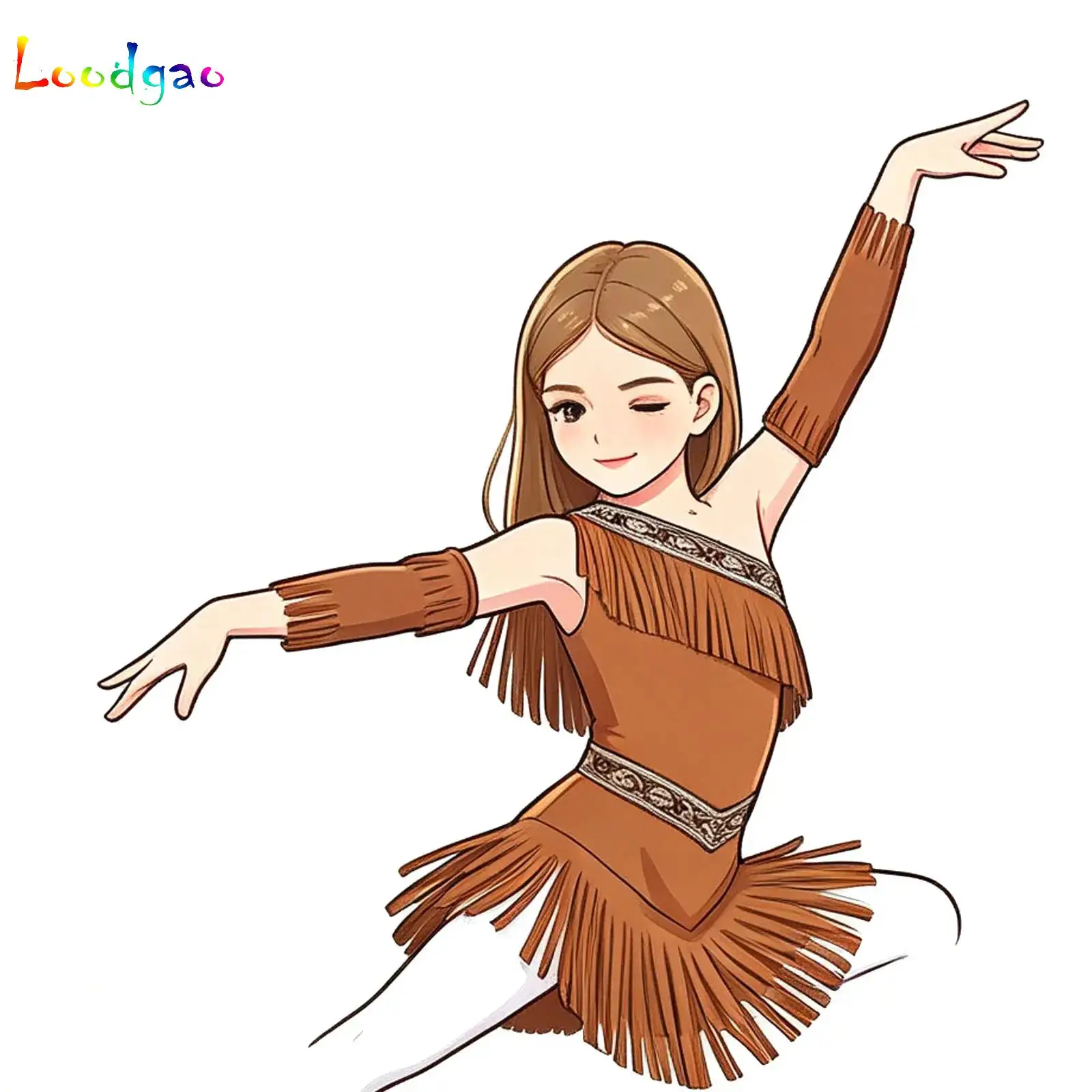 Girls Native American Indian Princess Cosplay Costume Halloween Aboriginal Outfit One Shoulder Fringe Suede Dress and Sleeves