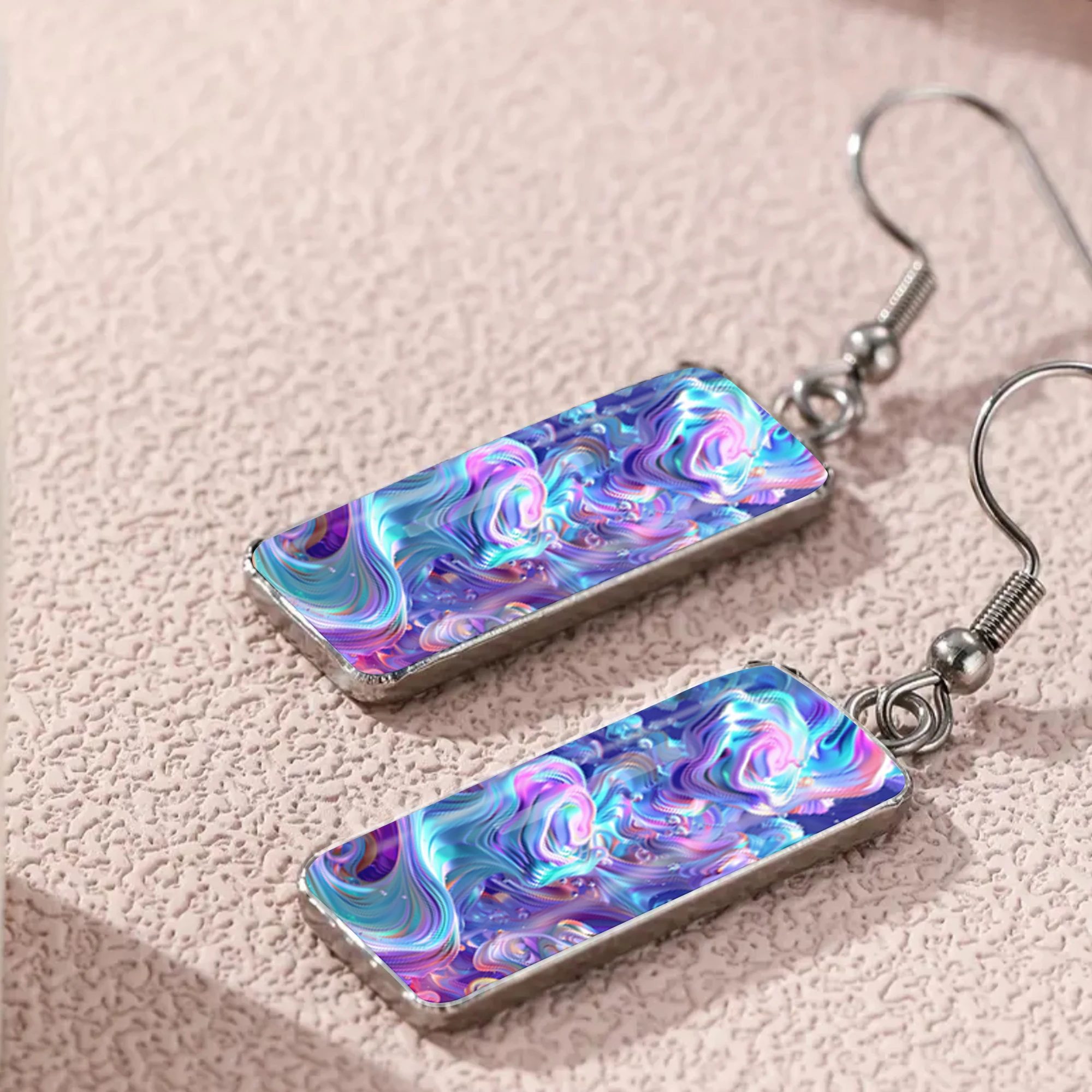 1 Pair of Abstract Colorful Swirl Pattern Earrings with Convex Glass and 316 Stainless Steel Long Hooks, Featuring an Elegant and Simple Style, Suitable for Men and Women for Daily Wear, Gift-Giving, and Parties