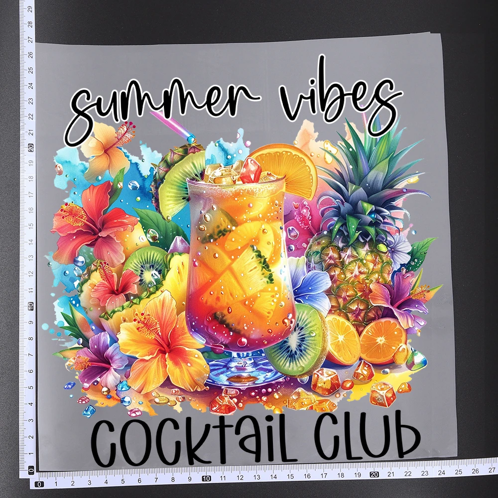 25CM Tropic Affair Summer Fruit Juice Transfer Patches For Clothes Sticker DIY A-Level Washable Shirt Iron-on Thermal Stickers