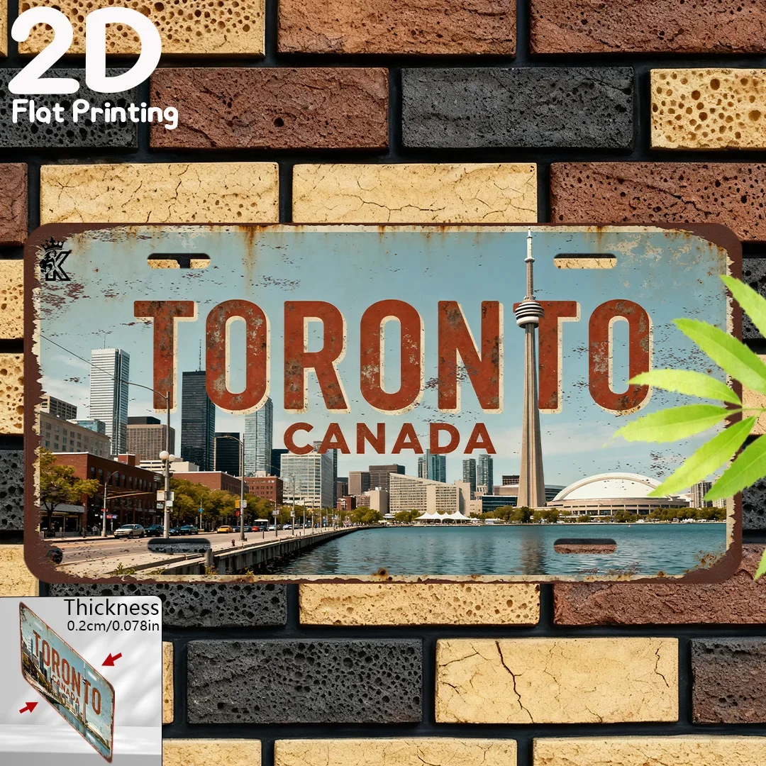 2D Flat- 1pc 2D Flat Printing Vintage License Plate| Toronto Canada Scenery, Retro Canadian Decor, Decorative Plaque And Stat