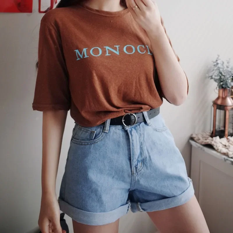 New Women Solid Colors Cuffed Shorts Summer Casual Classic Hot Pants Chic Girls High Waist Denim Shorts Vintage Blue Streetwears