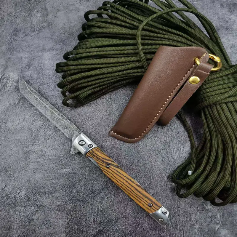 ダマスカスD2パターン折りたたみナイフ多目的アウトドアキャンプステンレス鋼折りたたみナイフ高さ硬度付き