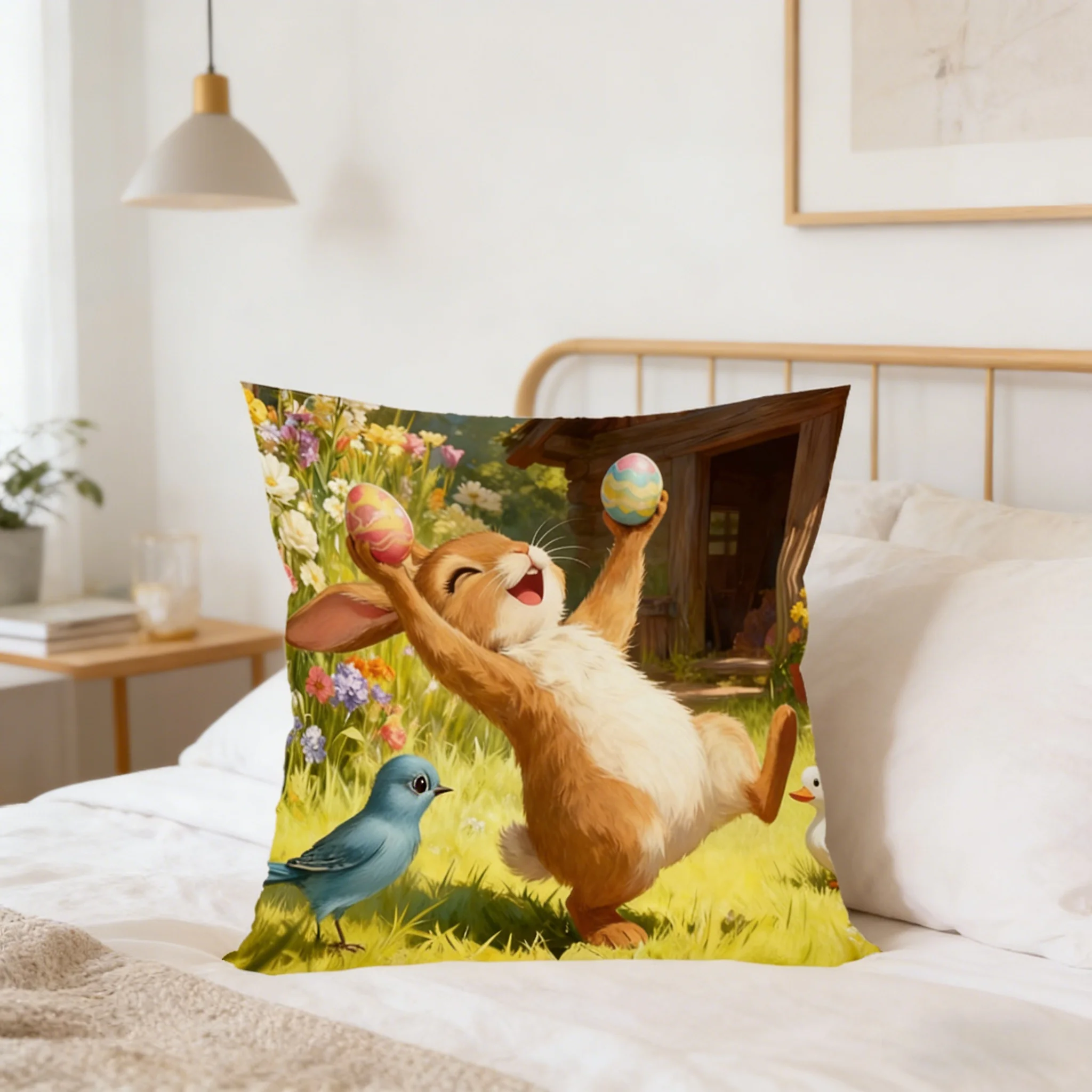 Easter Theme Double Sided Print Pillow Cover for Sofa All Season Home Decor Gift Polyester Fabric Soft Comfortable Skin Friendly