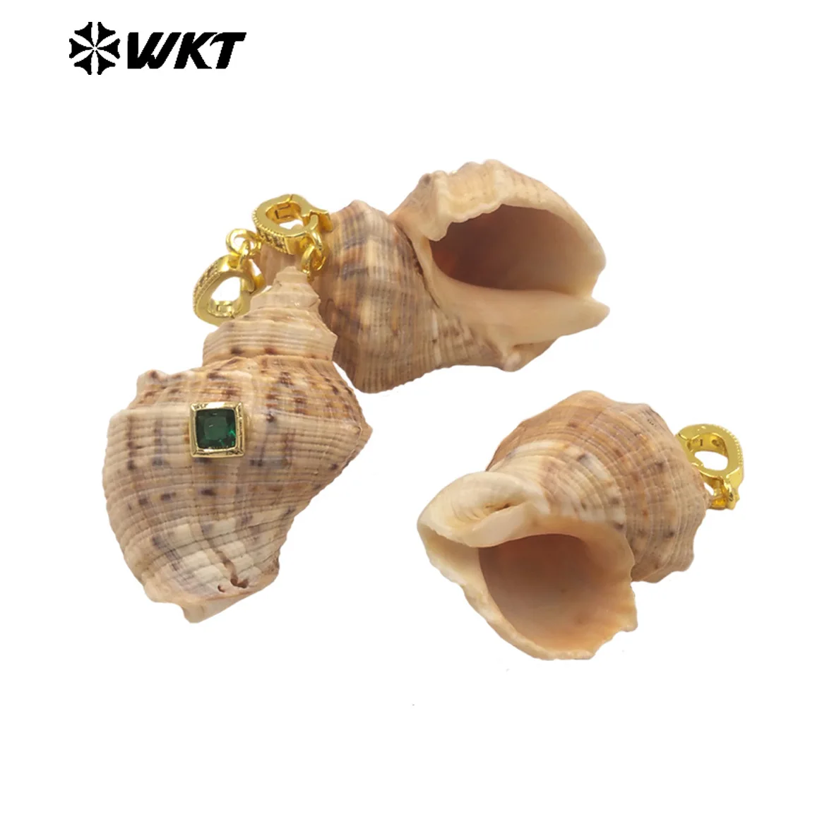 WT-JP482 Natural Beach Style Texture Lovely Trumpet Shell With Tiny Zircon Paved Pendants For Necklace DIY Making