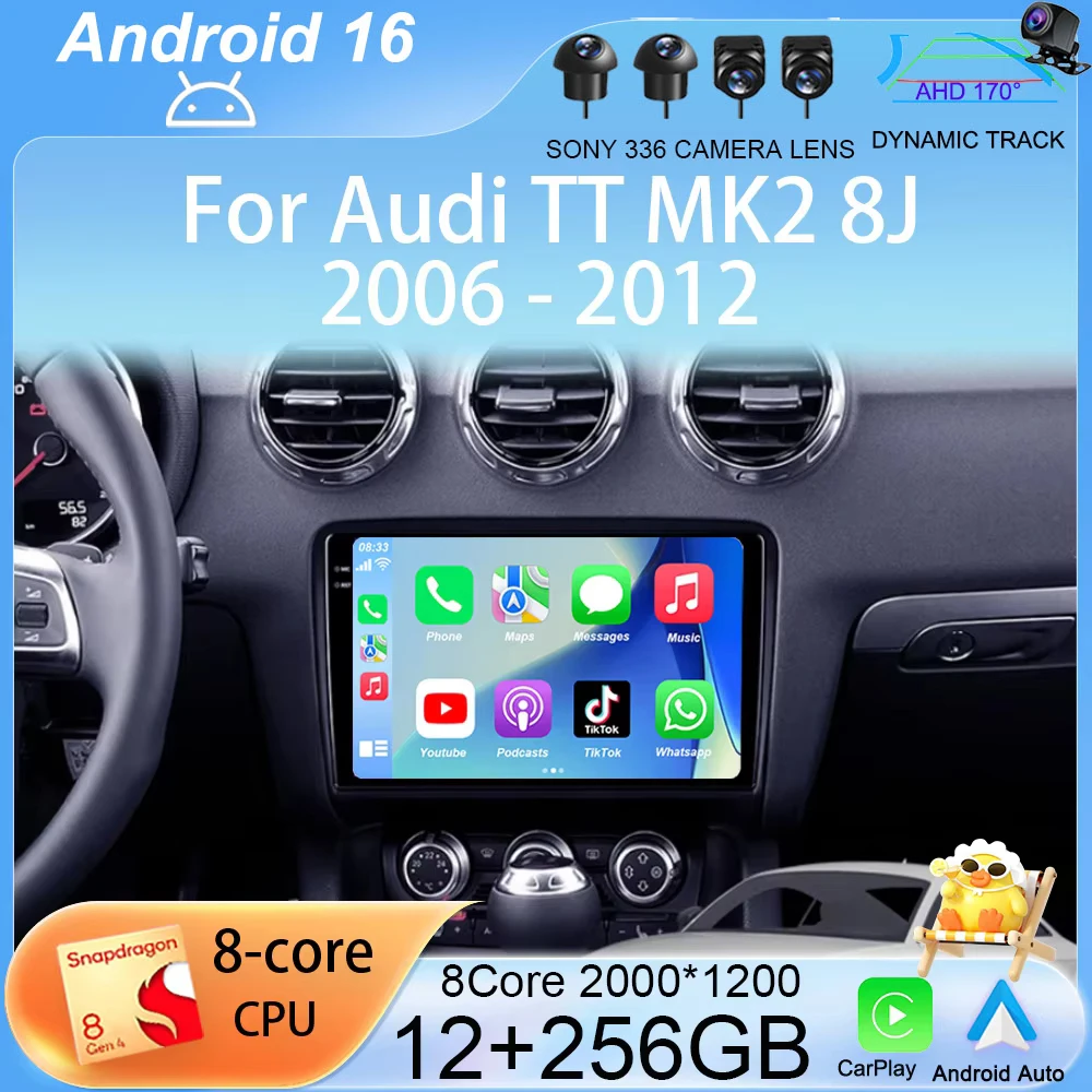 

Автомагнитола Carplay с GPS и Android 16 для Audi TT MK2 8J 2006-2012, мультимедийный видеоплеер, автомагнитола, стереосистема, головное устройство, без 2 DIN