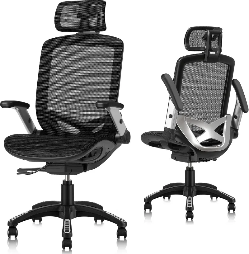 

Ergonomic Office Mesh Chair, High-Back Desk Chair with Sliding Seat, Adjustable Flip-up Armrest & 2D Headrest, 4-Gear Tilt