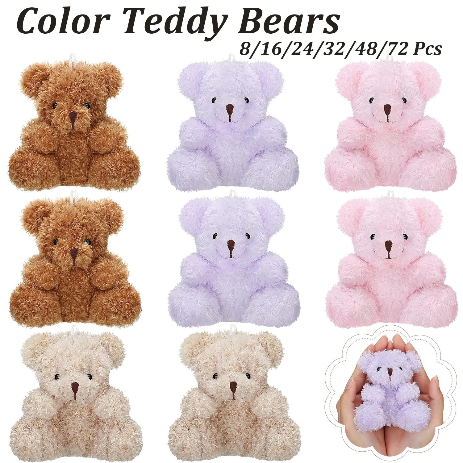 

8-72 Pcs Mini Plush Bears Small Bear Bulk Stuffed Animal Toys Tiny Soft Bear Doll Present Stuffers for Baby Shower Party Favors