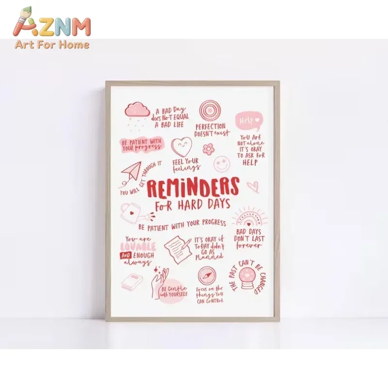 AZNM Positive Affirmation Canvas Wall Art, Reminders For Hard Days Inspirational Quote Print, Frameless Canvas Painting for Offi