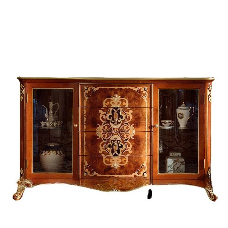 

Luxury European side cabinet palace wood carving flower locker cupboard large household storage cabinet