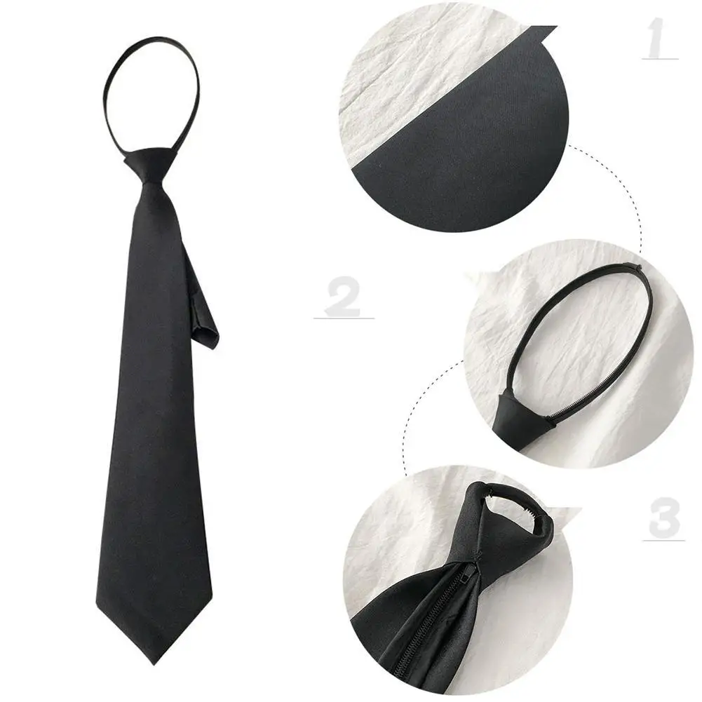 1PC Laços Estudante Retro Preto Sólido Silky Narrow Neck Tie Magro Suave Mulheres Gravata Zipper Casual Elegante All-match Moda Unisex