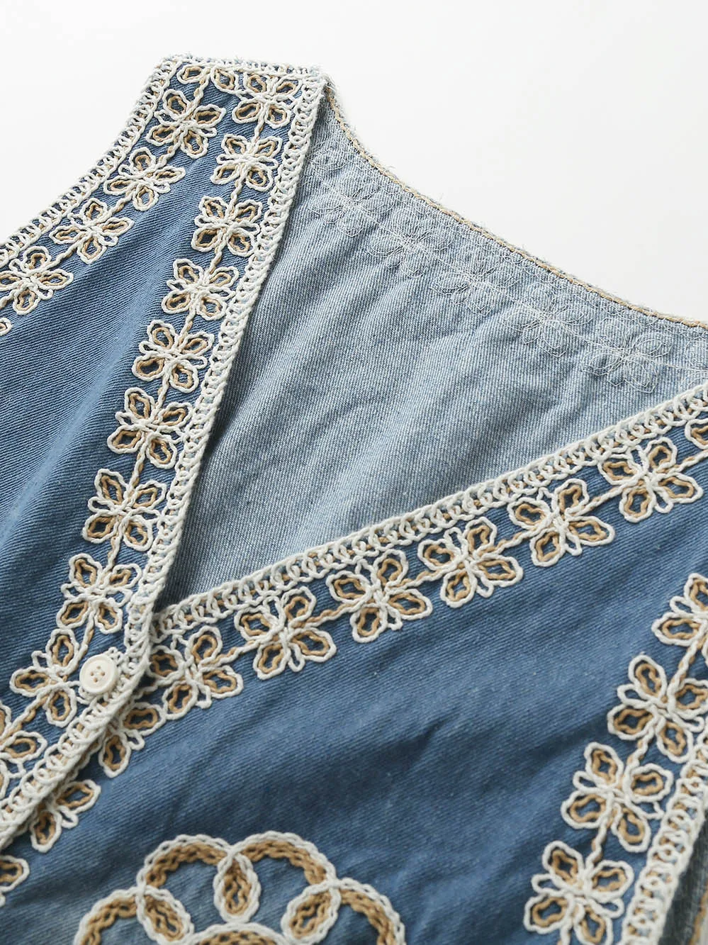 المطرزة سترة جينز المرأة الصيف رقيقة Svel ملابس خارجية طبقات oulder وسادة العصرية مزيج القطن V-ne زر واحد